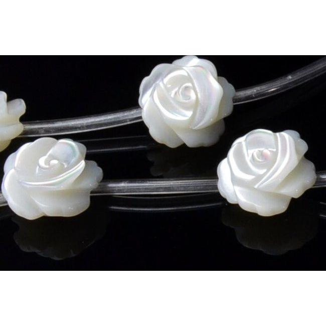 8mm 「マザーオブパール （バラカット薔薇・背面平）」 1連（15粒入り 