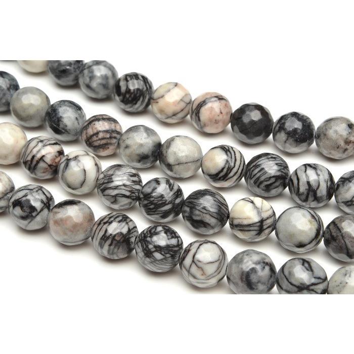 ゼブラジャスパー 128面カット 8mm 1連（約38cm）_R5169-8 ☆5000円