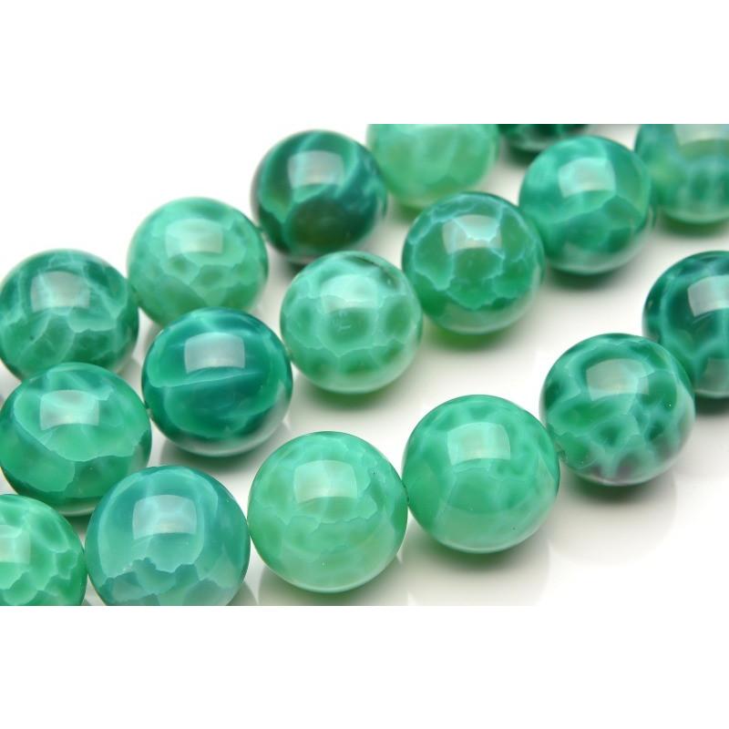 緑龍紋瑪瑙 グリーンドラゴンアゲート 14mm 1連（38cm）_R5526-14