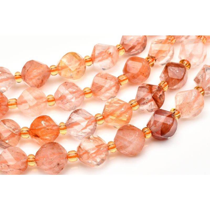 ライモナイトインクォーツ 7-8mm 4面ツイスト×多面カット 1連（約38cm