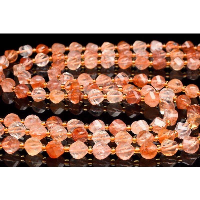 ライモナイトインクォーツ 7-8mm 4面ツイスト×多面カット 1連（約38cm