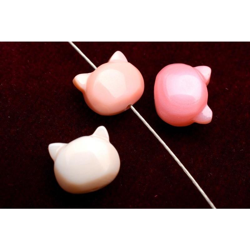 3粒セット】(縦穴)ぷっくり可愛い！クイーンコンクシェル猫 6mm 粒売り  