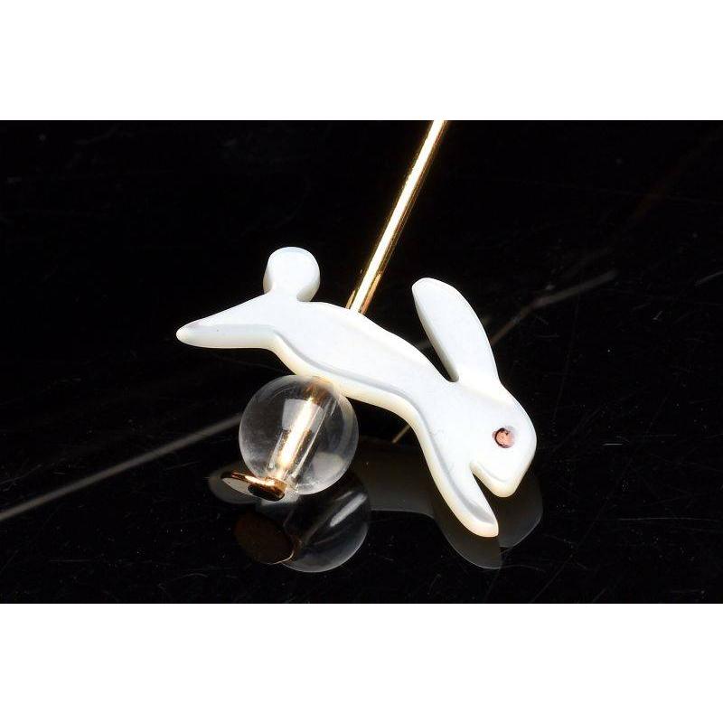 ホワイトシェル 7x14mm うさぎ彫刻(貫通穴) 10粒セット ビーズ _T679 
