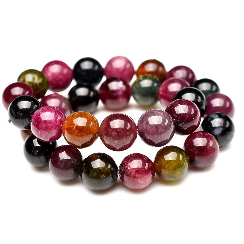 1点物】透明濃色◇マルチカラー トルマリン 6mm ブレスレット _U7061