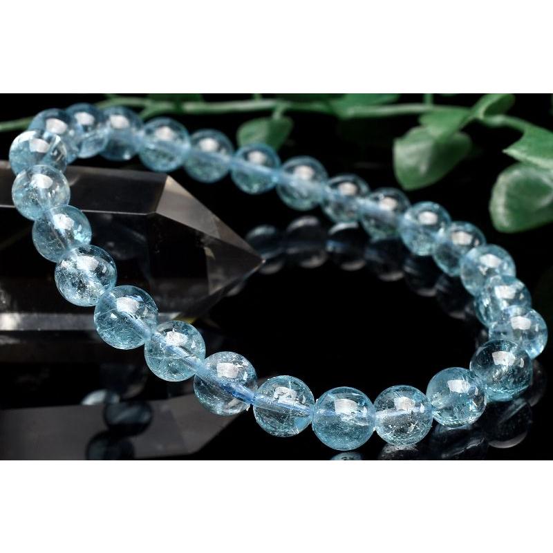 1点物】水のような透明感 ブルートパーズ 7mm ブレスレット _U7787