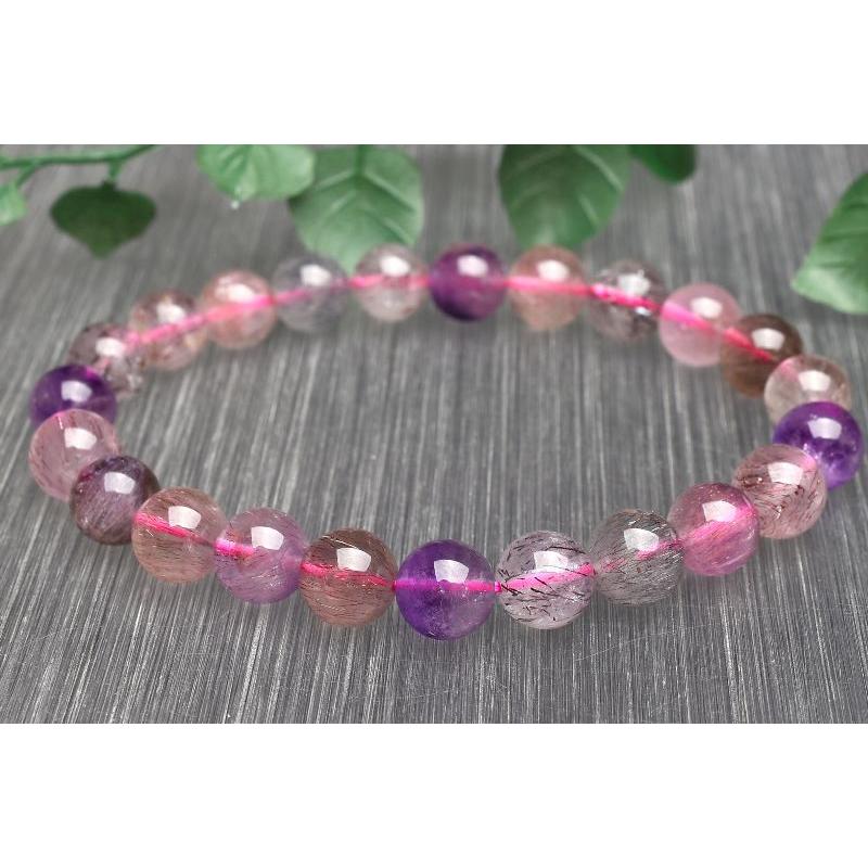 1点物】上質◇マルチカラー スーパーセブン 8mm ブレスレット _U8149