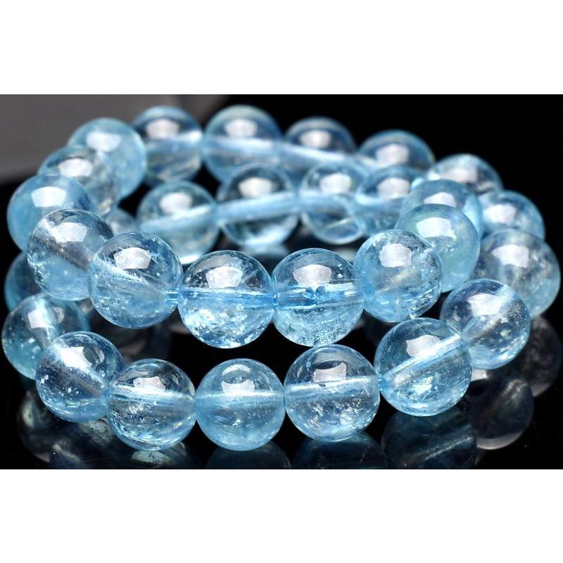 1点物】AA+☆高透明 アクアマリン 6mm ブレスレット _U8329 