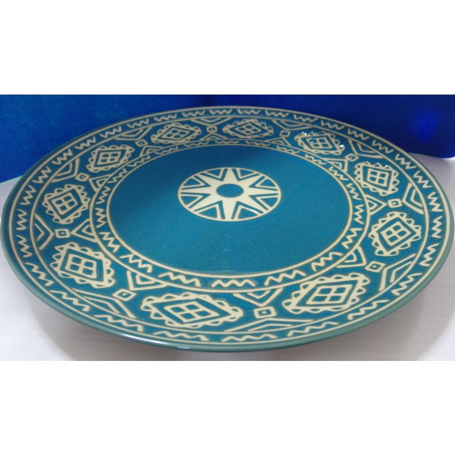 大皿　ターコイズ色　エキゾチックな柄 |  | 01