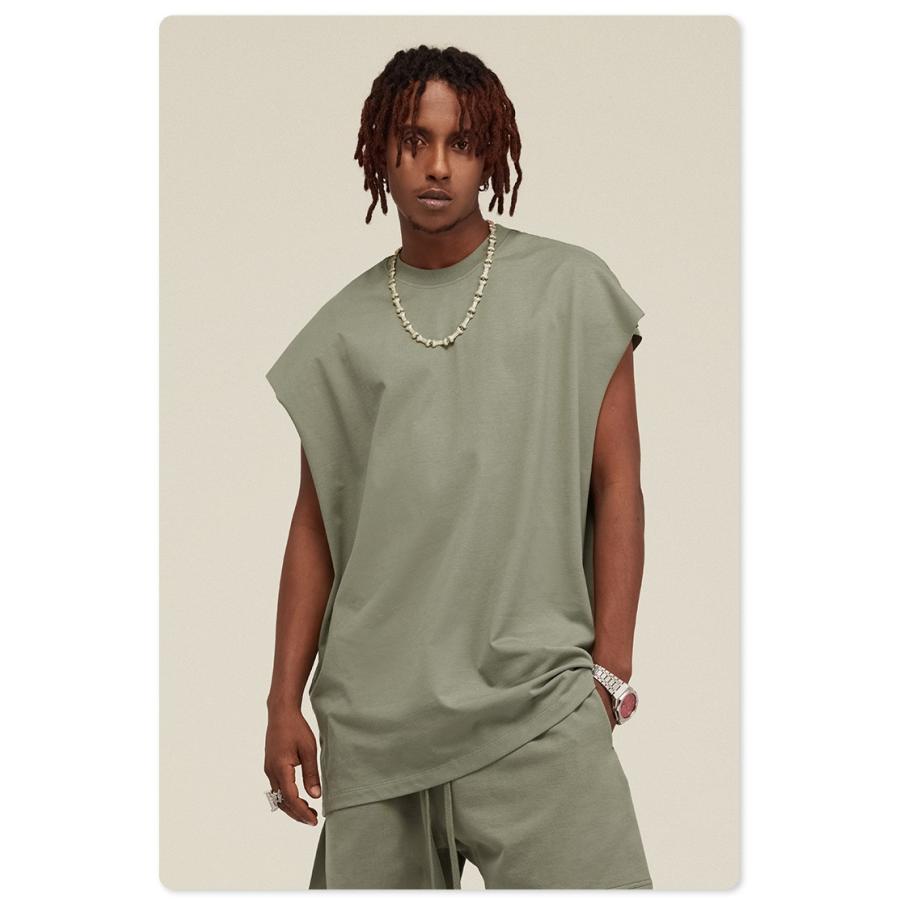 ビッグシルエット タンクトップ ノースリーブ シャツ ストリートファッション ヘビーウェイト カットオフ Tシャツ メンズ レディース |  | 19