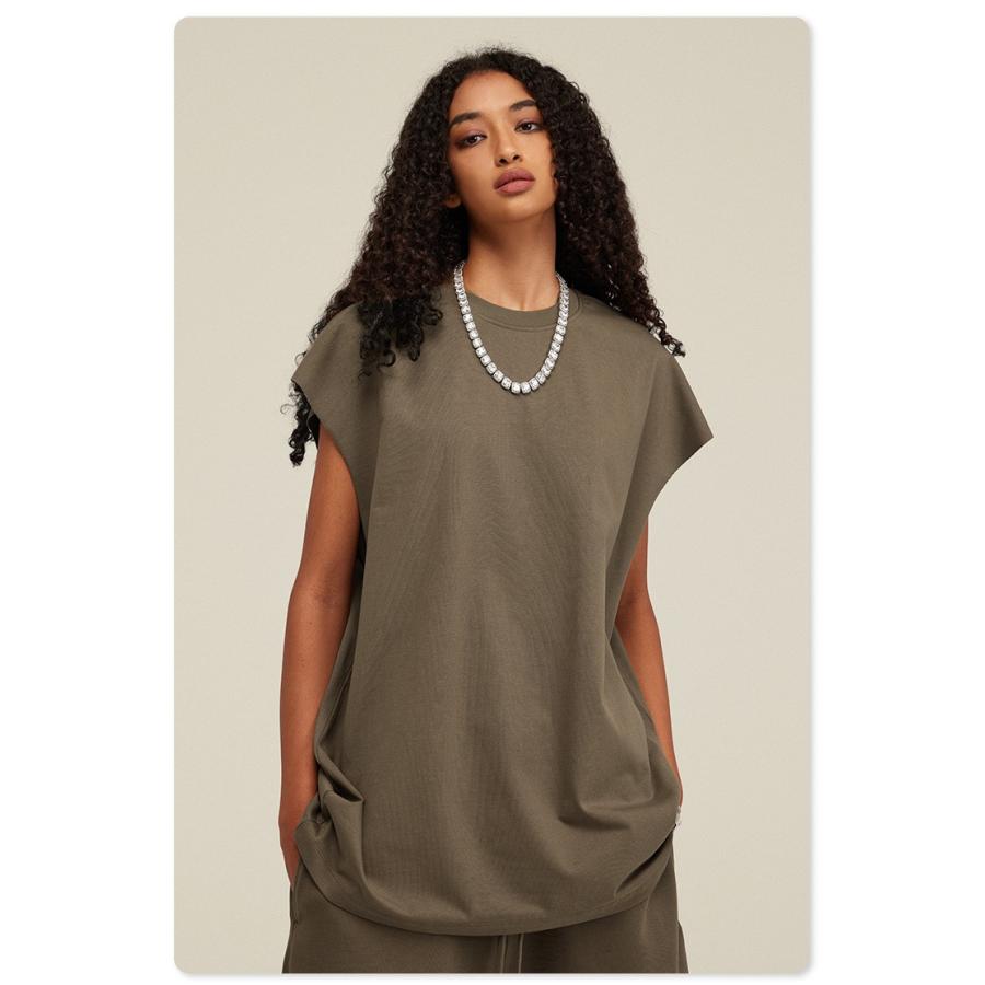 ビッグシルエット タンクトップ ノースリーブ シャツ ストリートファッション ヘビーウェイト カットオフ Tシャツ メンズ レディース |  | 21