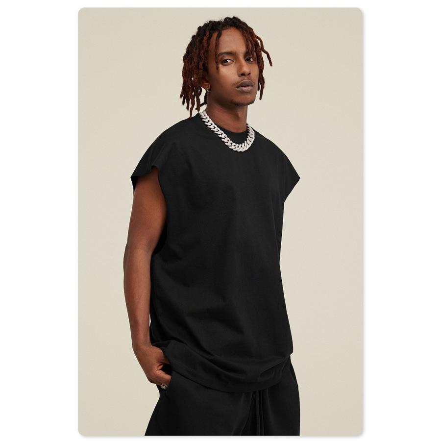 ビッグシルエット タンクトップ ノースリーブ シャツ ストリートファッション ヘビーウェイト カットオフ Tシャツ メンズ レディース |  | 10