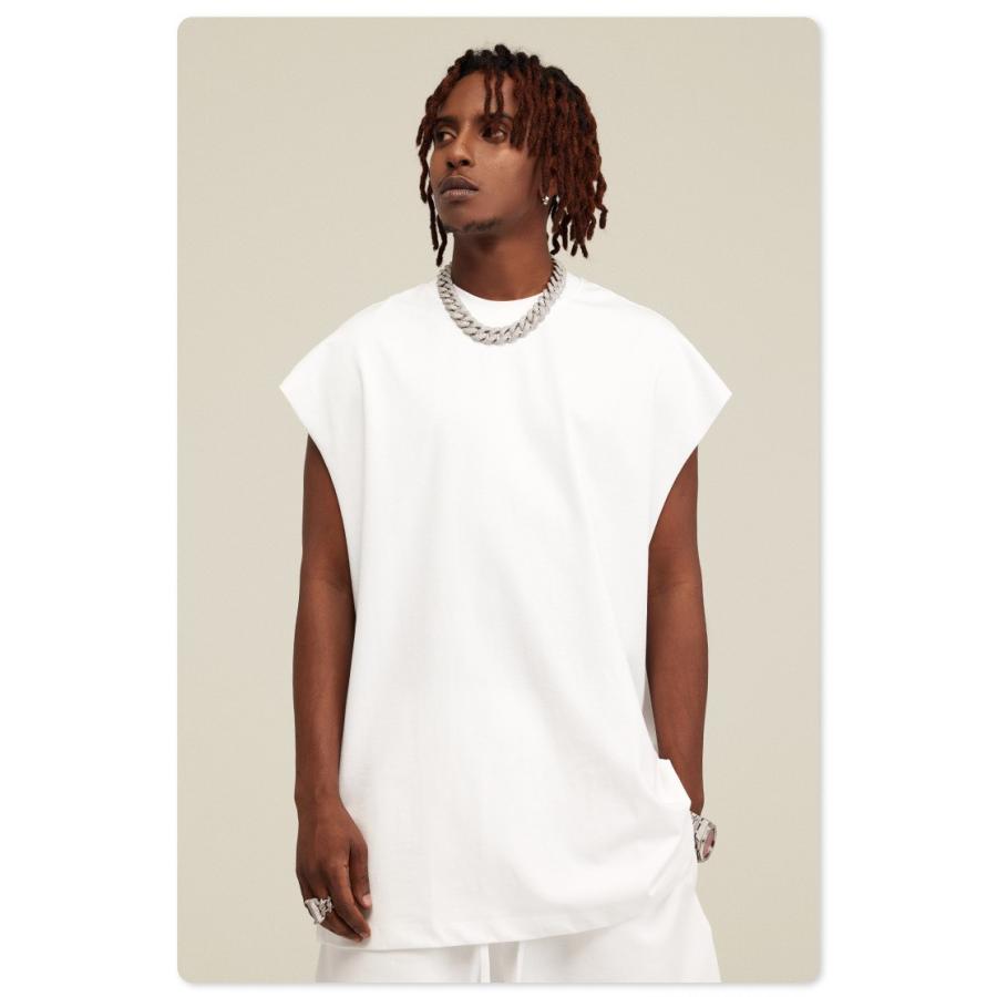 ビッグシルエット タンクトップ ノースリーブ シャツ ストリートファッション ヘビーウェイト カットオフ Tシャツ メンズ レディース |  | 12