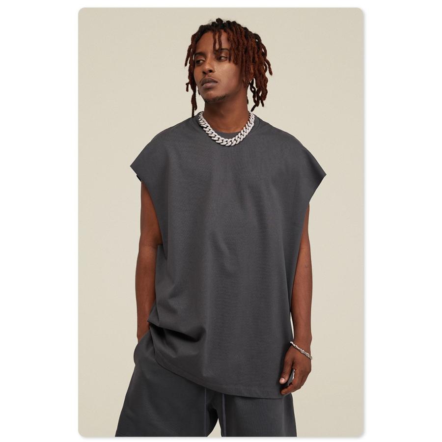 ビッグシルエット タンクトップ ノースリーブ シャツ ストリートファッション ヘビーウェイト カットオフ Tシャツ メンズ レディース |  | 15