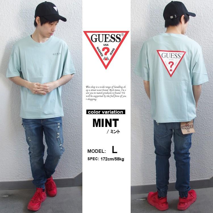 GUESS ゲス ビッグ Tシャツ 半袖  メンズ レディース ビッグシルエット Original Triangle Logo Back Print S/S Tee トップス｜lattachey｜08