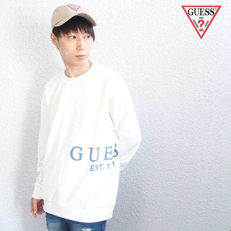 GUESS ゲス トレーナー スウェット 裏毛 ロゴ刺繍 ホワイト レディース GUESS ゲス 裏起毛 ロゴ刺繍 クルーネック トレーナー
