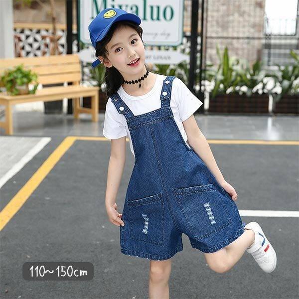 150 140 130 1 110 デニムサロペット 可愛い かわいい 韓国 小学生 ナチュラル カジュアル ノースリーブ サロペット 女の子 韓国子供服 夏 シンプル デニム ロンパース カバーオール 国内在庫