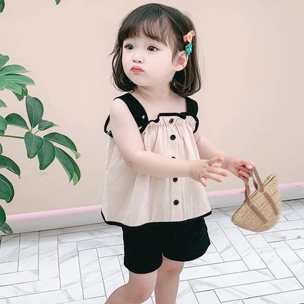 子供服 キッズ 女の子 セットアップ 上下セット トップスボトムスセット ノースリーブ 半ズボン 子ども服 おしゃれ こども服 お洒落 かわいい 可愛い まとめ買い特価 ボタン