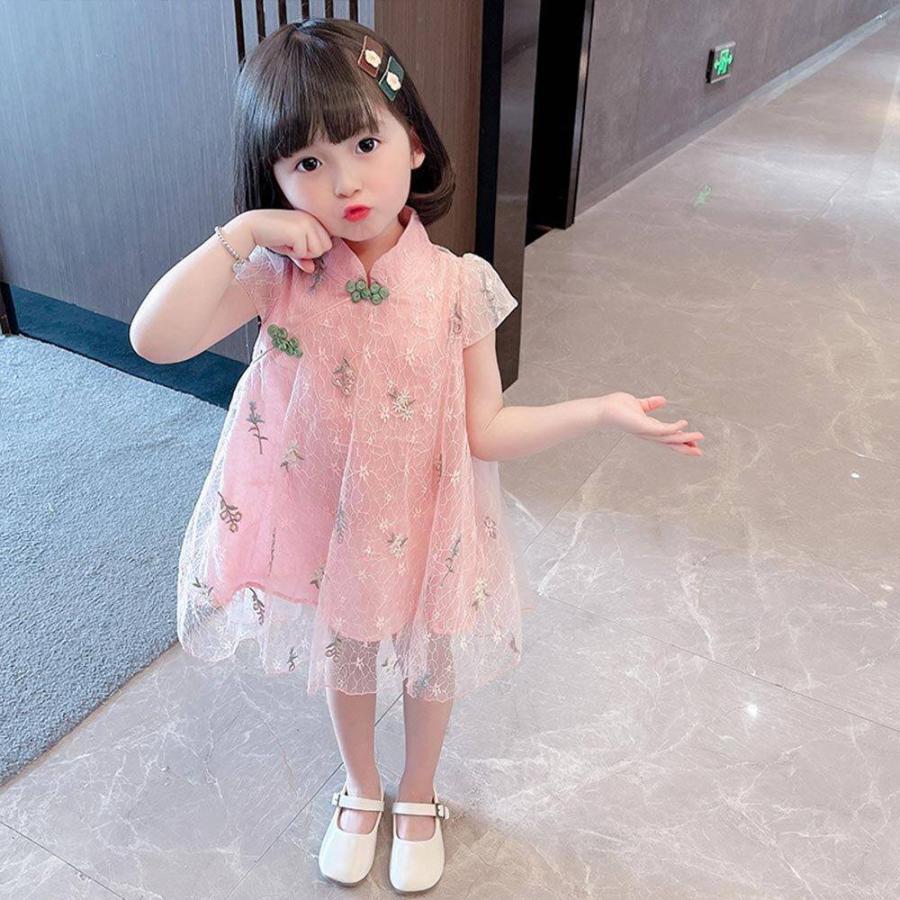 正規品販売 着物 セレモニードレス 1歳 2歳 3歳 4歳 5歳 6歳 7歳 8歳 9歳 10歳 子供服 女の子 チャイナドレス ワンピース ミドル丈 チャイナ服 半袖 コスプレ 撮影 80 90 100 110 1 130 緑 桃色 グリーン ピンク 夏 中国服