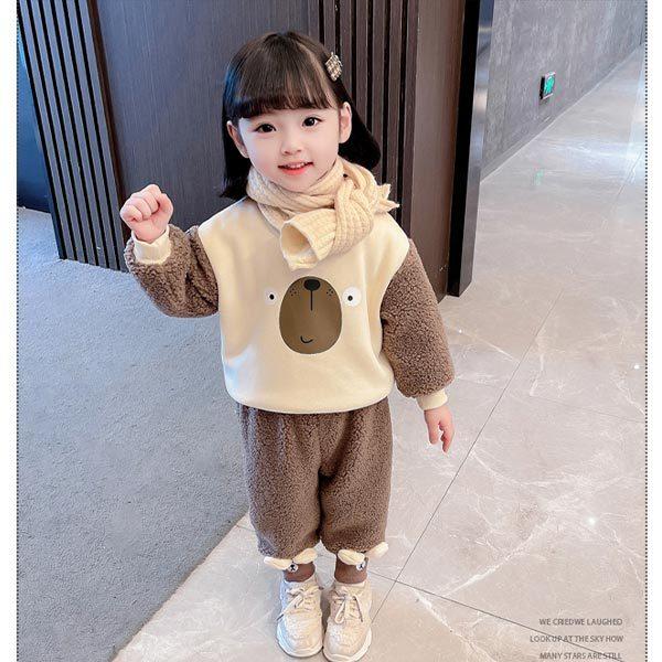 子供服 セットアップ くま 可愛い 長袖 長ズボン セット 冬 あったかい 1歳 2歳 3歳 4歳 5歳 6歳 7歳 8歳 ベルベット生地 熊 動物デザイン キッズ 女の子 K 子供服のお店 男の子女の子shop 通販 Yahoo ショッピング