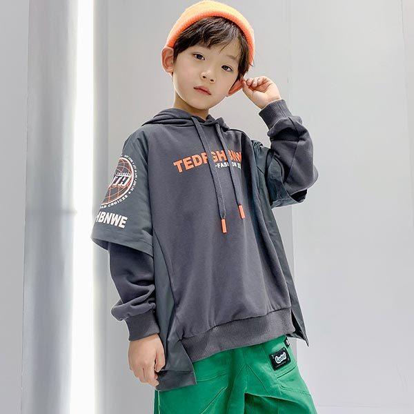 オープニング 大放出セール 重ね着風パーカー 小学生 中学生 男子 パーカー トップス レイヤード風 男の子 長袖 秋服 フード付きトップス トレーナー 110 1 130 140 150 160 170 Cm Simbcity Net
