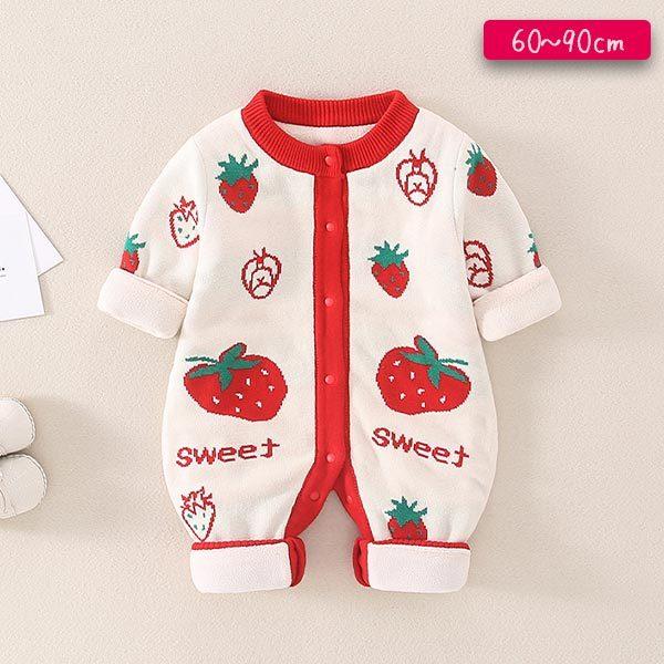 最も優遇 ベビー服 可愛い ロンパース 冬 厚手 いちご セーター 着ぐるみ ベビー服 冬服 赤ちゃん服 暖か 果物 スイーツ イチゴ 苺柄 ロンパース カバーオール 前開き 高知インター店 Www Aqtsolutions Com