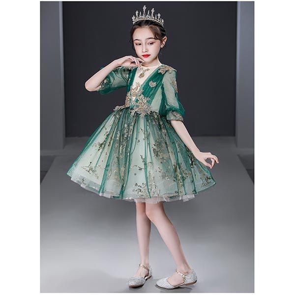 売り出しオーダー こども ドレス ミディ丈 緑 プリンセスドレス グリーン お上品 おしゃれ 可愛い ピアノ発表会 ミ クーポン大特価 Ssl Daikyogo Or Jp