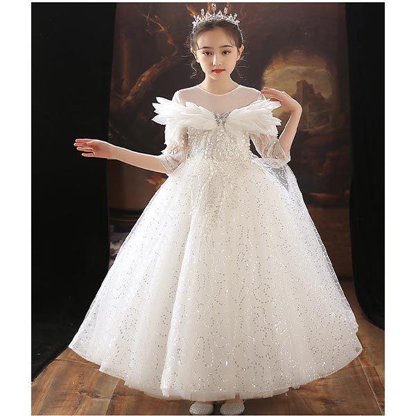 オンラインストア売れ筋 ドレス ロング丈 白 子供用 ロングドレス ホワイト 五分袖 マキシ丈 パーティードレス 結婚式 フ 日本売 Ssl Daikyogo Or Jp