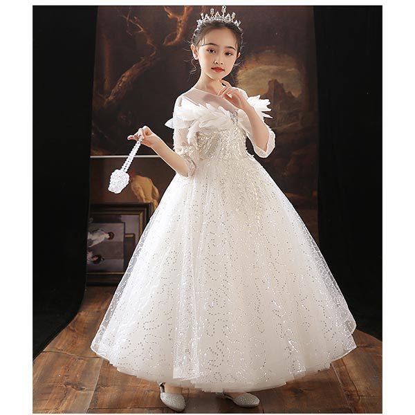 オンラインストア売れ筋 ドレス ロング丈 白 子供用 ロングドレス ホワイト 五分袖 マキシ丈 パーティードレス 結婚式 フ 日本売 Ssl Daikyogo Or Jp