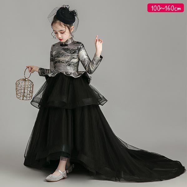 日本買い グラデーションドレス ロング 子供用 キッズドレス ブラック 黒 グラデーション 長袖 ロングスカー 日本販売 Ssl Daikyogo Or Jp