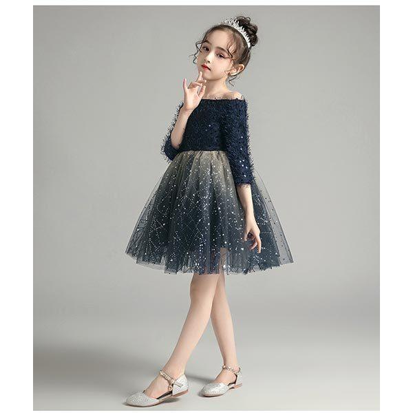 買い物三昧 子供 ドレス ネイビー 七分袖 紺色 ミニ丈 ショート丈 パーティードレス 綺麗 結婚式 礼服 プリ クリアランス通販店 Ssl Daikyogo Or Jp