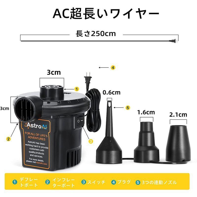 最大42%OFFクーポン AstroAI 電動エアーポンプ エアーポンプ 3種類のノズル付き AC電源 両対応 空気抜き ポンプ式 プール 空気入れ  電動 PSE認証 水遊び