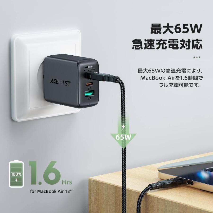 AceFast ブランド 急速充電器 PD 65w チャージャー ACアダプター USB-C USB-A 3台同時充電 急速充電 高速充電 AC充電器 Type-C Type-A iPhone iPad MacBook |  | 05