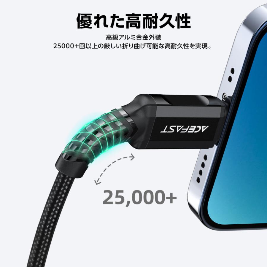 AceFast ブランド Lightning ケーブル 1.2m 急速充電 MFI認証 ライトニング 充電ケーブル 急速 PD 100w USB-A Type-A タイプA 高速充電 PD対応 黒 グレー iPhone |  | 03