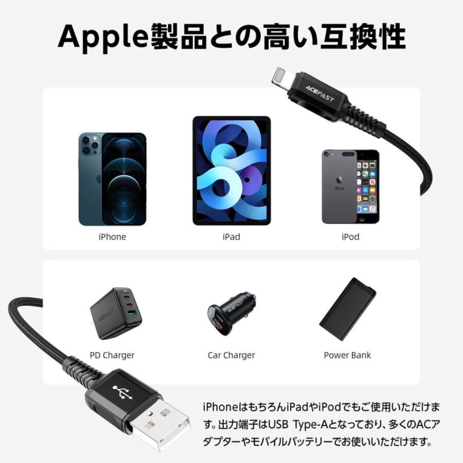 AceFast ブランド Lightning ケーブル 1.2m 急速充電 MFI認証