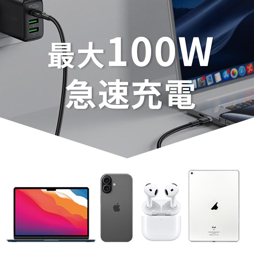 AceFast 2in1 充電ケーブル 1.25m 2台同時充電 TypeC 急速充電 100W | USB Type-C タイプC データ転送 高速充電  強化コネクタ 黒 Black Macbook Pro スマホ |  | 01
