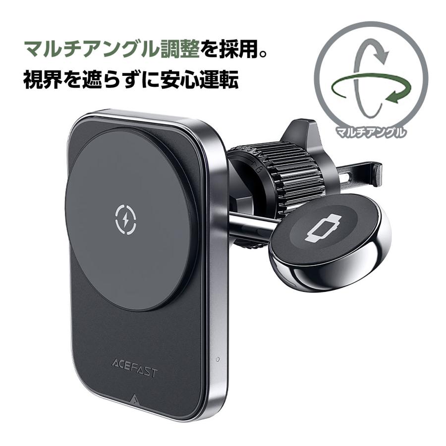【AceFast】マグネット式 車載2-in-1 2台同時 高速ワイヤレス充電機能付き カーマウントホルダー 15W + 2.5W エースファスト |  | 02