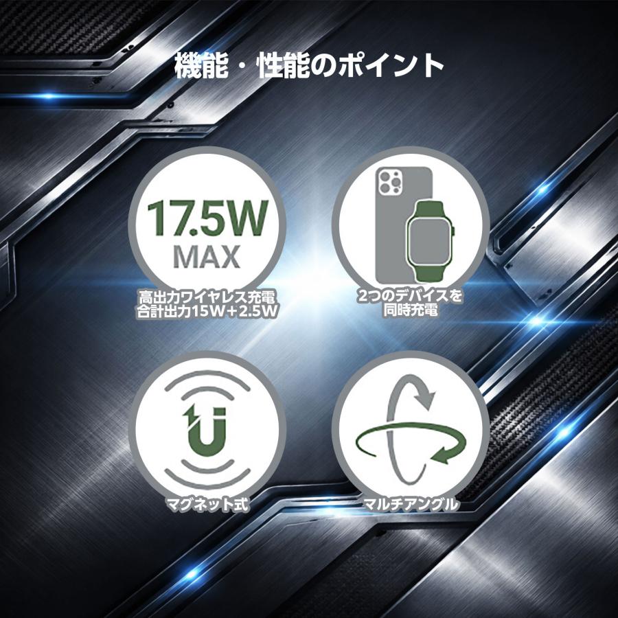 【AceFast】マグネット式 車載2-in-1 2台同時 高速ワイヤレス充電機能付き カーマウントホルダー 15W + 2.5W エースファスト |  | 05