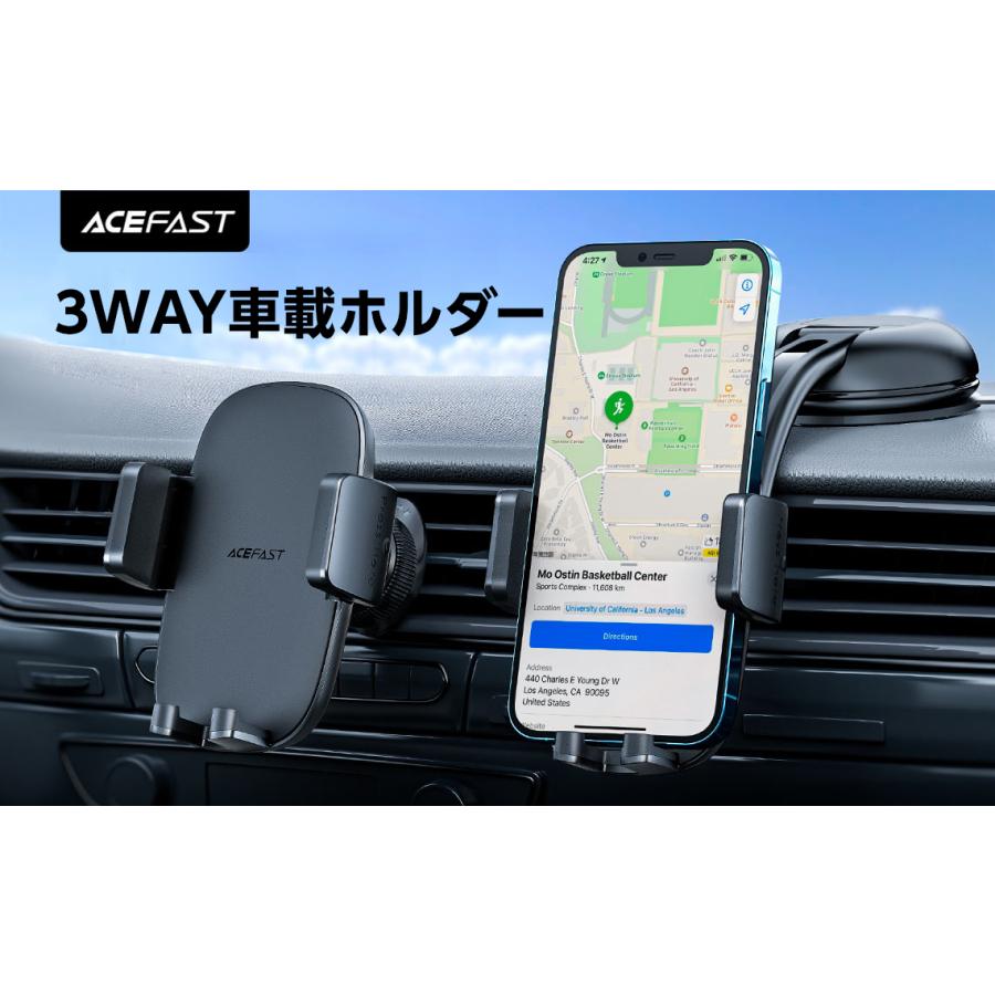 AceFast ブランド 車載ホルダー スマホホルダー 3WAY - フロントガラス エアコン送風口 ダッシュボード - 吸盤 エアコン吹き出し口 車載 黒 iPhone D5 |  | 01