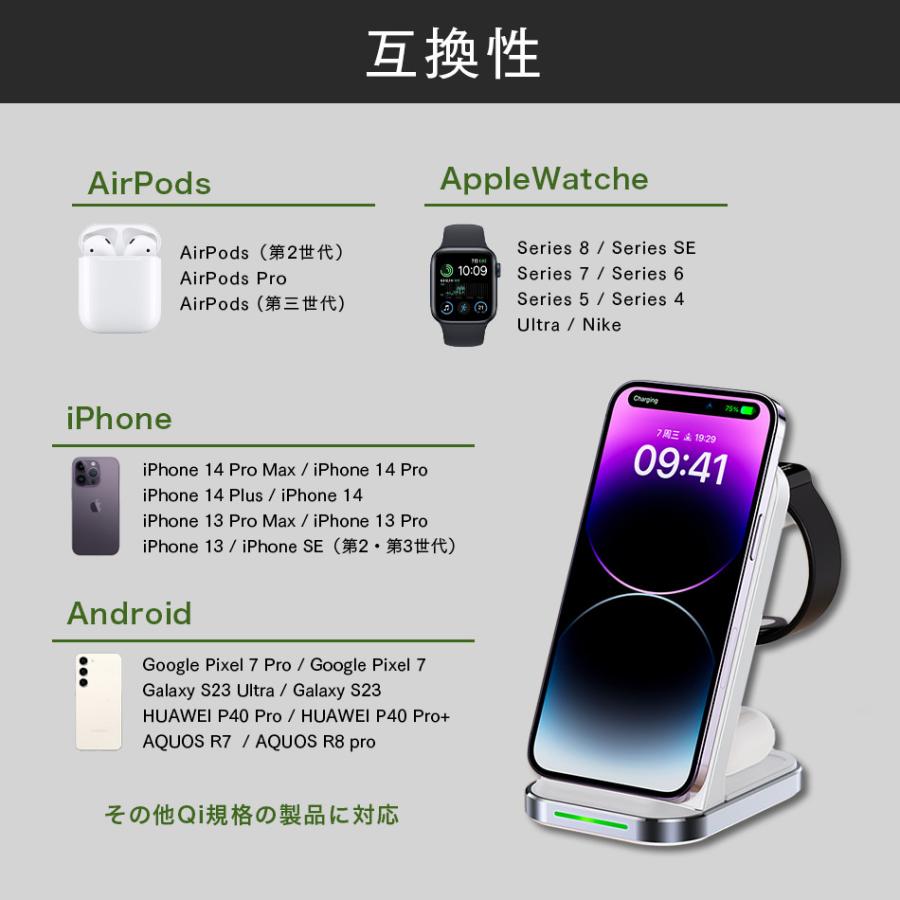 AceFast ブランド 三台同時充電 ワイヤレス充電器 スタンド 3in1 Qi 15W 急速充電 高速充電 iPhone17 iPhone 17 16 15 14 13 12 11 Pro Max Plus SE3 SE2 スマホ |  | 13