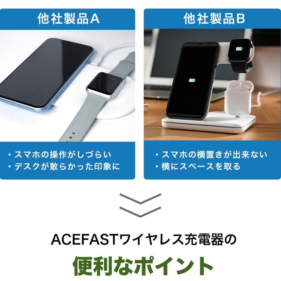 AceFast ブランド 三台同時充電 ワイヤレス充電器 スタンド 3in1 Qi 15W 急速充電 高速充電 iPhone17 iPhone 17 16 15 14 13 12 11 Pro Max Plus SE3 SE2 スマホ |  | 02