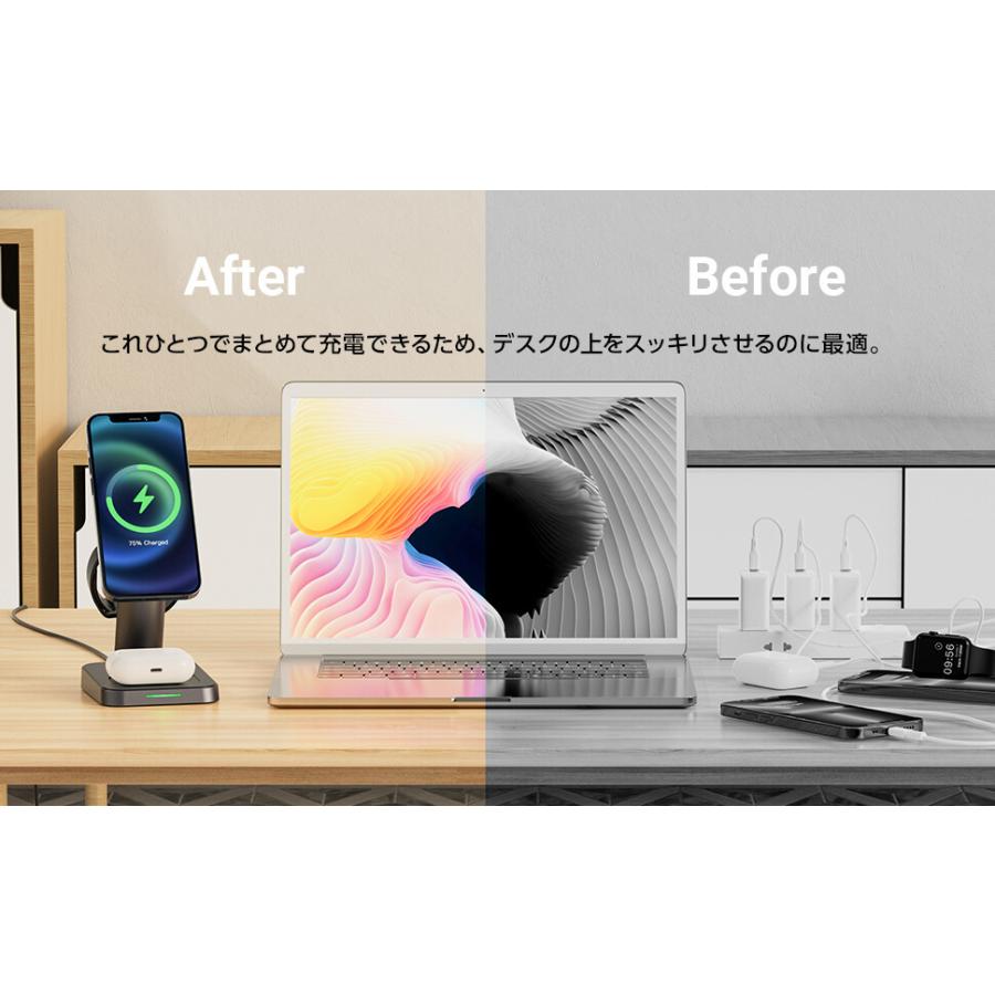 AceFast ブランド ワイヤレス充電器 3台同時充電 iPhone AirPods Pro AppleWatch スタンド 3in1 同時充電 Qi 15W 急速充電 MagSafe マグネット iPhone17 |  | 02
