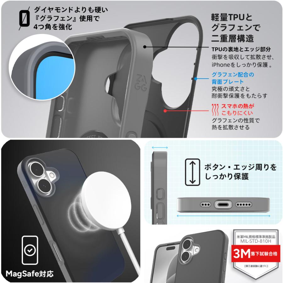 iPhone16 ケース iPhone 16 16Pro 16ProMax Pro Max 耐衝撃 TPU スマホケース カバー 3m落下試験合格 ZAGG ザグ アメリカ 海外 米軍 全世界4億個累計販売 |  | 06