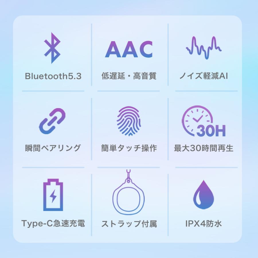 【正規代理店】 AceFast ワイヤレスイヤホン  T9 イヤホン iPhone Mac Android Bluetooth 5.3 ノイズリダクション かわいい 音質 自動ペアリング｜lauda｜05