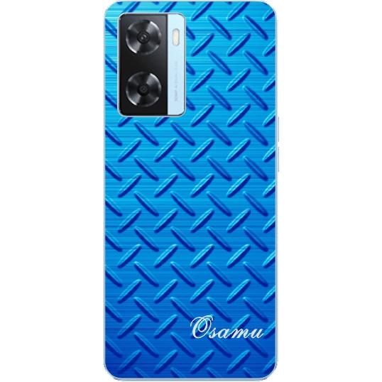 OPPO A A77 ケース オッポA77 カバー らふら 名入れ メタル ブルー