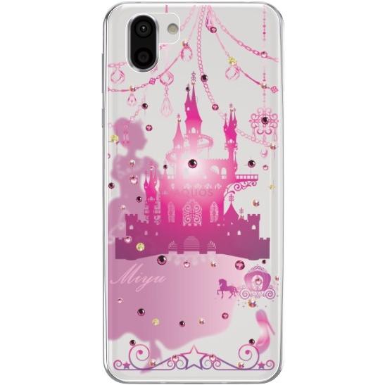 AQUOS R2 ケース SH-03K SHV42 706sh アクオスR2 カバー ラインストーン かわいい らふら 名入れ シンデレラ城｜laugh-life｜03