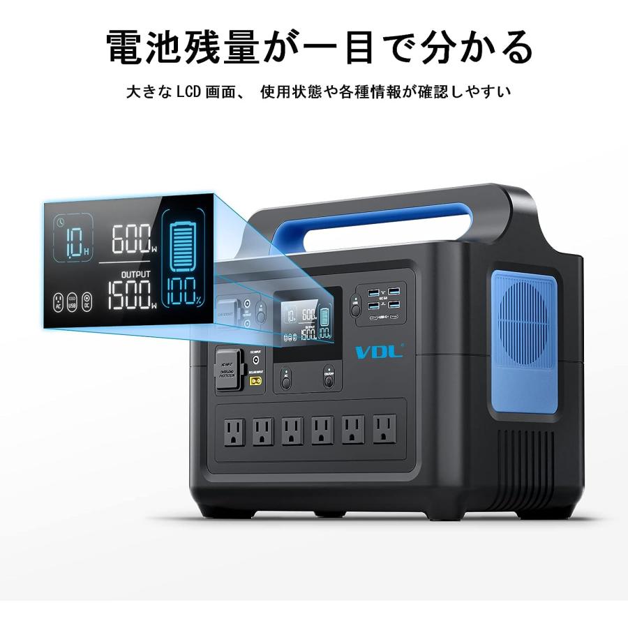 ポータブル電源 大容量 ポータブルバッテリー 非常用電源 1500W 1228.8 