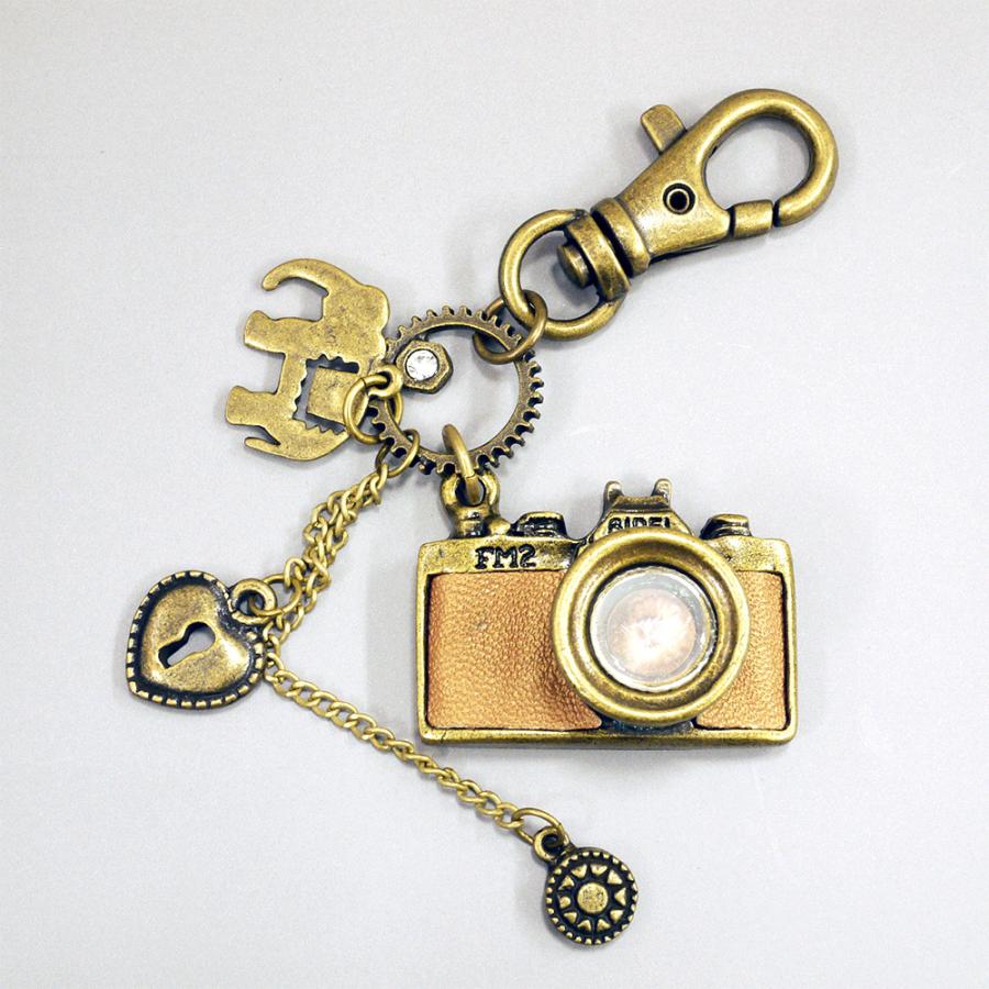 レトロカメラデザイン キーホルダー オレンジ : retro-camera-keychain