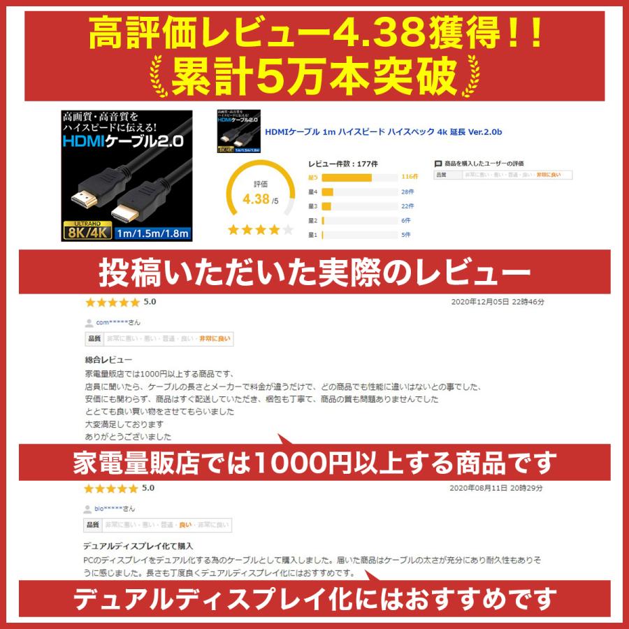 HDMIケーブル 1m 1.5m 1.8m 4k 8K 3D フルハイビジョン対応 Ver.2.0 | ブランド登録なし | 03