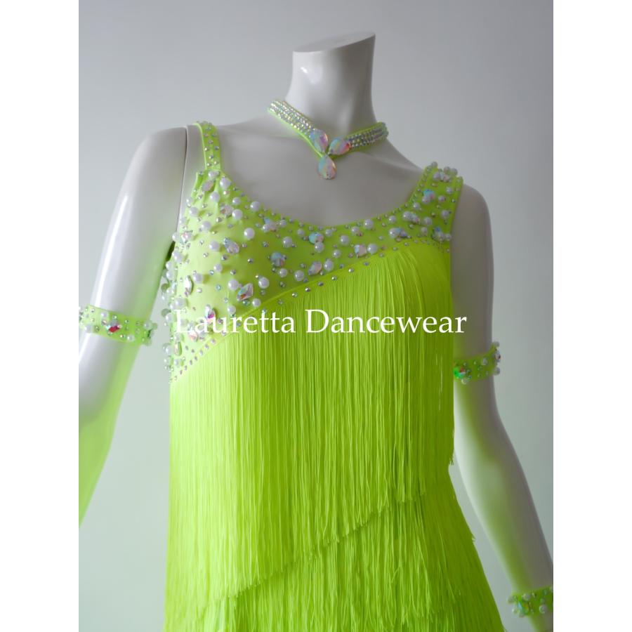 美品　チャコット　ラテン　セットアップ　ドレス　黄緑色　Mサイズ Lauretta Dancewear 社交ダンスドレス衣装 ラテンドレス 競技ドレス