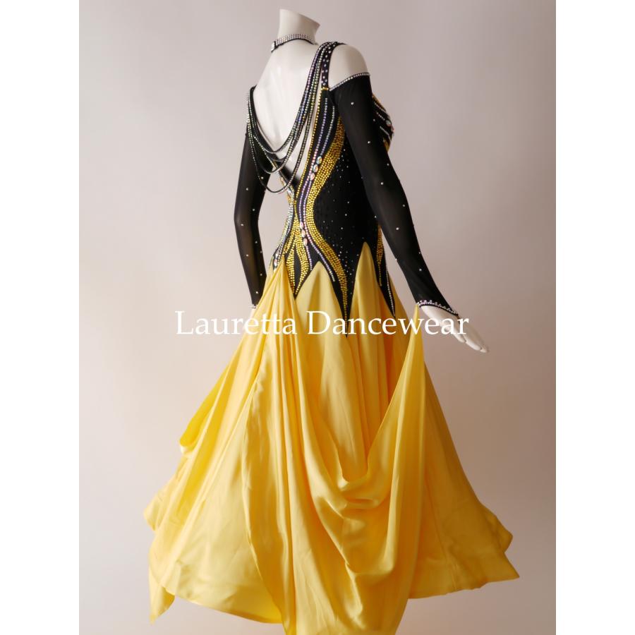 Lauretta Dancewear 社交ダンスドレス衣装 スタンダード/モダン 高級仕様 ブラック/イエロー (M) ラウレッタダンスウエア ST21095_9